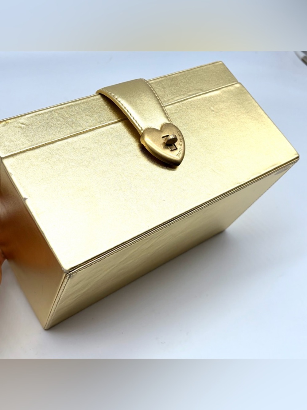 Juicy Couture Gold Leather Mirror Jewelry Box Metallic Large Lock Train Case Y2K - Picture 9 of 12